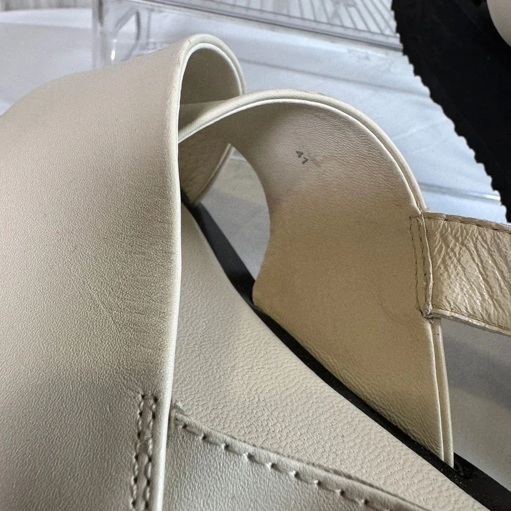 Anthropologie Maeve Cross Strap Chrissy Platform Sandals Cream Slingback 10.5/41